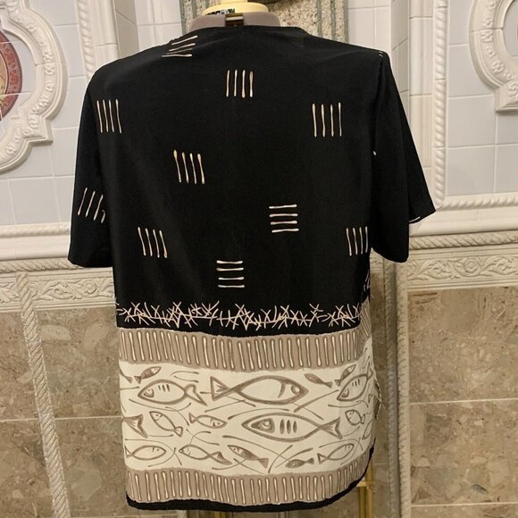 GIORGIO FIORLINI. Size 18. Fish Border Print Comfy Short Sleeve Shirt. B34 - Picture 5 of 6